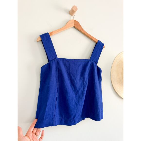 Madewell | NWT Curved-Neck Shell Tank in 100% Linen Bright Sapphire Blue | Sz 0 - Picture 3 of 10